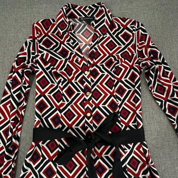 INC International Concepts Geometric Dress Buttons Collared V-Neck Long Sleeve - Picture 9 of 13